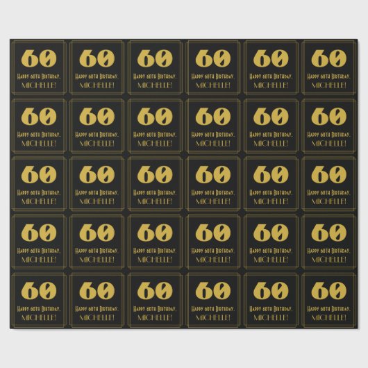 60歳の誕生日 - アートデコ風の「60」＆名前 ラッピングペーパー (シーム)