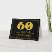 60歳の誕生日:アールデコ調の見た目 "60" と名前 カード (正面)