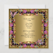 60歳の誕生日 オルネート ピンク フラワー バタフライ ゴールド 招待状 (裏面)