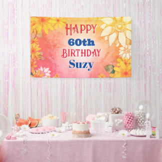 60歳の誕生日 カラフルな花の開花 横断幕