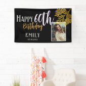 60歳の誕生日 ゴールドの葉の写真用背景 横断幕 (インサイチュ)