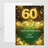 60歳の誕生日 ゴールドの輝き  招待状 (正面/裏面)