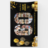 60歳の誕生日 ナンバー60 フォトコラージュ ブラック ゴールド 横断幕 (縦)