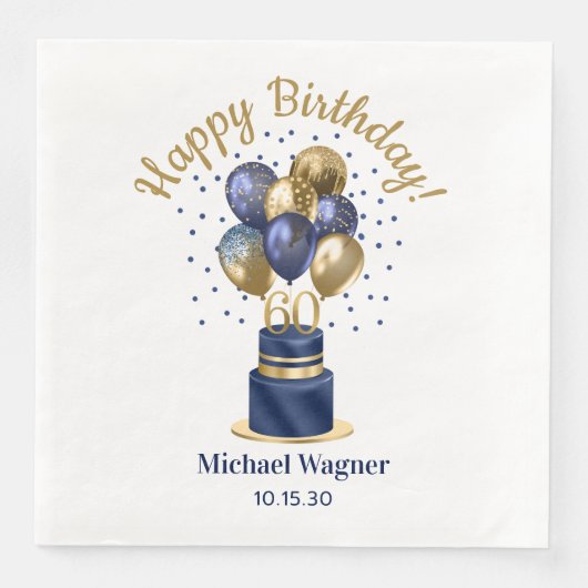60歳の誕生日 ネイビーブルーのバルーンケーキ (正面)
