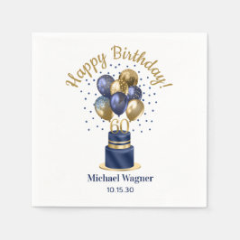 60歳の誕生日 ネイビーブルーのバルーンケーキ スタンダードカクテルナプキン