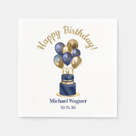 60歳の誕生日 ネイビーブルーのバルーンケーキ スタンダードカクテルナプキン