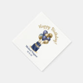 60歳の誕生日 ネイビーブルーのバルーンケーキ スタンダードカクテルナプキン (角)