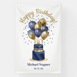 60歳の誕生日 ネイビーブルーのバルーンケーキ 横断幕