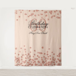 60歳の誕生日 バックドロップ ローズゴールド ブラッシュ コンフェッティ タペストリー