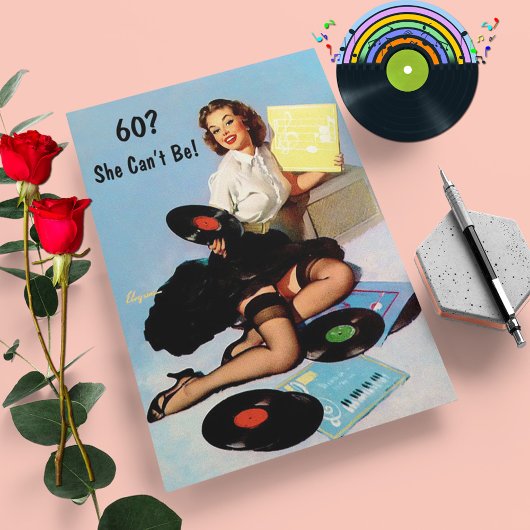 60歳の誕生日 ビニールレコード ミュージックノート ピンナップ 招待状