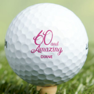60歳の誕生日 ピンクの花の素晴らしいカスタムデザイン ゴルフボール
