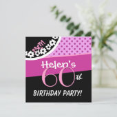 60歳の誕生日 ピンク 白 黒 水玉模様 W316C 招待状 (スタンド正面)