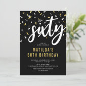 60歳の誕生日 ブラックゴールドのコンフェティ招待状 招待状 (スタンド正面)