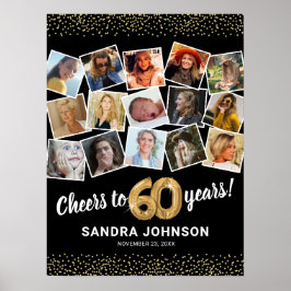 60歳の誕生日 ブラックゴールド 写真パーティー ポスター