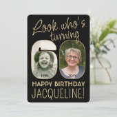 60歳の誕生日 ブラック&ゴールド バースデーパーティー 2枚の写真 招待状 (スタンド正面)