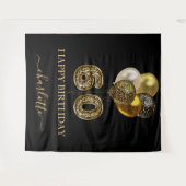 60歳の誕生日 ブラック ゴールド レオパード 名前 スクリプト タペストリー (正面(横))