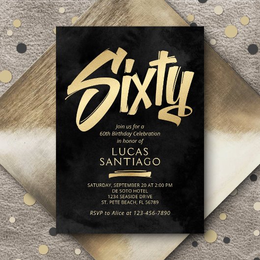 60歳の誕生日 ブラック ゴールド 招待状