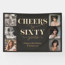 60歳の誕生日 ブラック ゴールド 6枚フォトコラージュ 横断幕