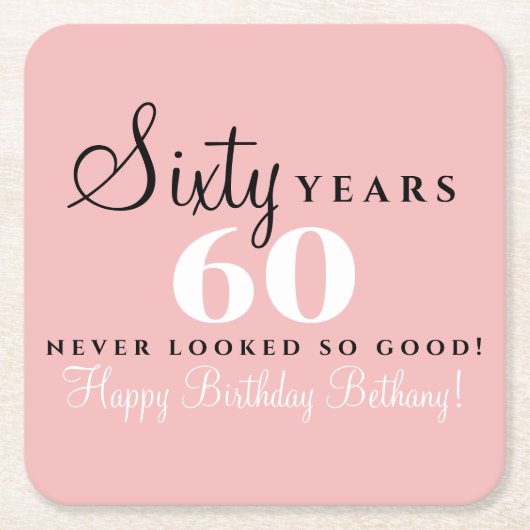60歳の誕生日 ブラック スクエアペーパーコースター (正面)