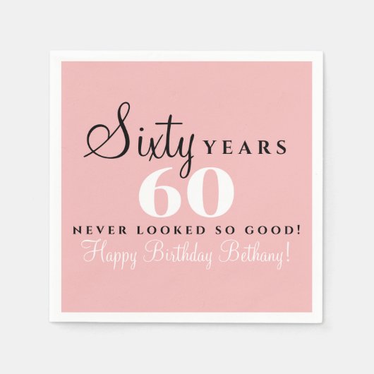 60歳の誕生日 ブラック スタンダードカクテルナプキン (正面)