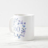 60歳の誕生日 ブルー 花柄 モノグラム コーヒーマグカップ (正面左)