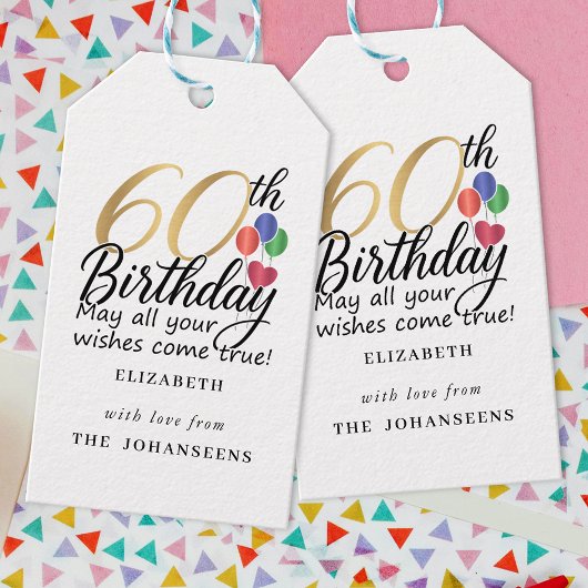 60歳の誕生日 モダンスクリプト ゴールド ギフトタグ