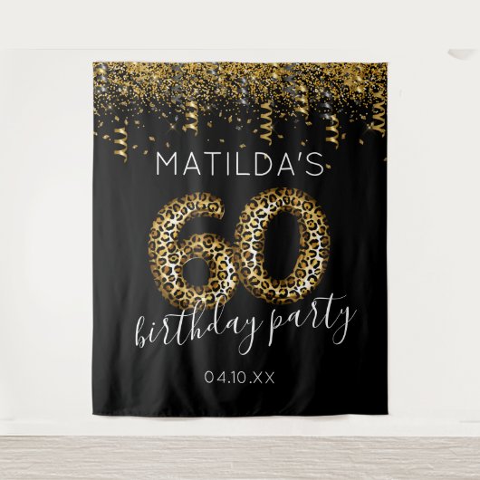 60歳の誕生日 レパード柄 フォトバックドロップ タペストリー (正面)