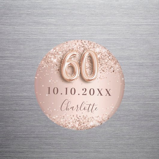60歳の誕生日 ローズゴールドとブラッシュのSave the Date マグネット