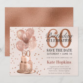 60歳の誕生日 ローズゴールドケーキ Save The Date セーブザデート (正面/裏面)