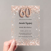 60歳の誕生日 ローズゴールド クリアパーティー アクリル招待状 (インサイチュ (ポータブル))
