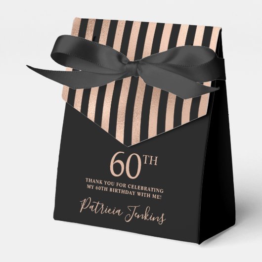 60歳の誕生日 ローズゴールド ストライプ 御礼 フェイバーボックス (正面サイド)