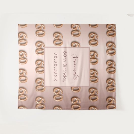 60歳の誕生日 ローズゴールド ピンク モノグラム 豪華 タペストリー (正面(横))