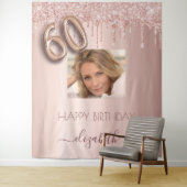 60歳の誕生日 ローズゴールド ブッシュ グリッター ドリップ フォト タペストリー (インサイチュ)