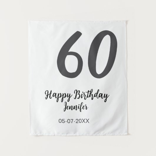 60歳の誕生日 名前 日付 年 黒 テンプレート 追加 タペストリー (正面)