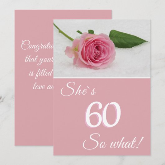 60歳の誕生日 女性用 ピンクのバラのモチベーションカード (正面/裏面)