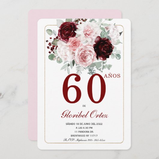 60歳の誕生日 女性 大人のお祝い 招待状 (正面/裏面)