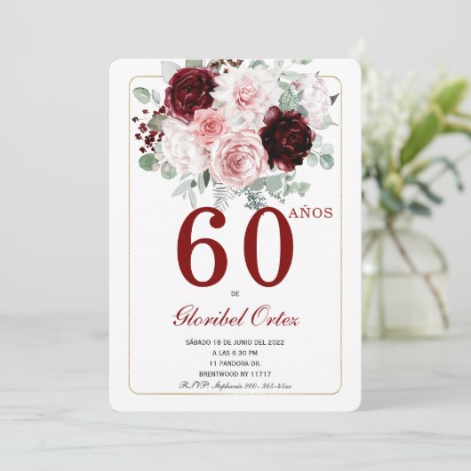 60歳の誕生日 女性 大人のお祝い 招待状 (スタンド正面)