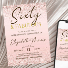 60歳の誕生日 招待状 プリント ローズゴールド 六十