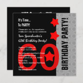 60歳の誕生日 現代の赤 銀 黒 ユーモア A01 招待状 (正面/裏面)