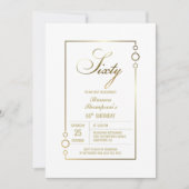 60歳の誕生日 白と金のフレームのパーティー 招待状 (正面)