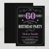 60歳の誕生日 紫と黒の黒板 招待状 (正面/裏面)