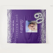 60歳の誕生日 紫 銀の写真 グリッター ウェルカム タペストリー (正面(横))