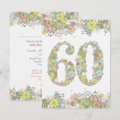 60歳の誕生日 自然の花をあしらった女性向け写真招待状 招待状 (正面/裏面)