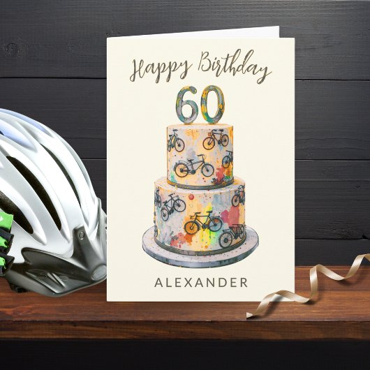 60歳の誕生日 自転車 ケーキ カラフル オリジナル カード