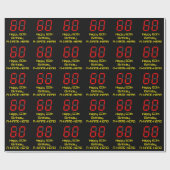 60歳の誕生日:赤いデジタル時計スタイルの"60" + 名前 ラッピングペーパー (フラット)
