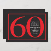60歳の誕生日 赤と黒の黒板 招待状 (正面/裏面)