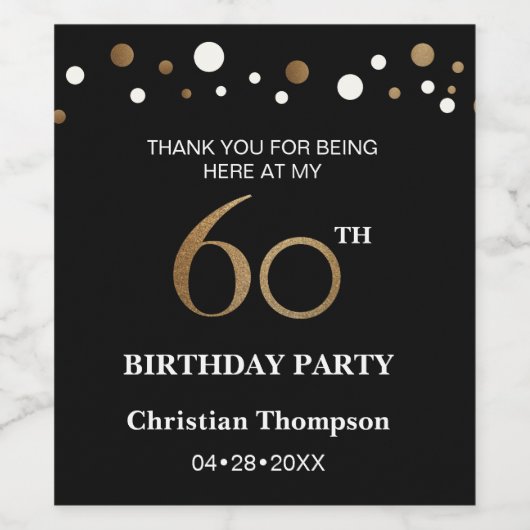 60歳の誕生日、金ゴールドとブラックテーマ感謝していよ ワインラベル (シングルラベル)