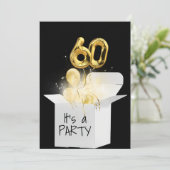 60歳の誕生日 金色の風船 白い箱 招待状 (スタンド正面)