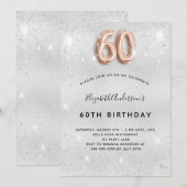 60歳の誕生日 銀 ゴールド グリッター 招待状 (正面/裏面)