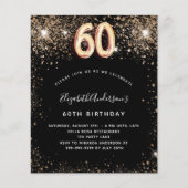 60歳の誕生日 黒金グリッター 予算に優しい 招待状 チラシ (正面)